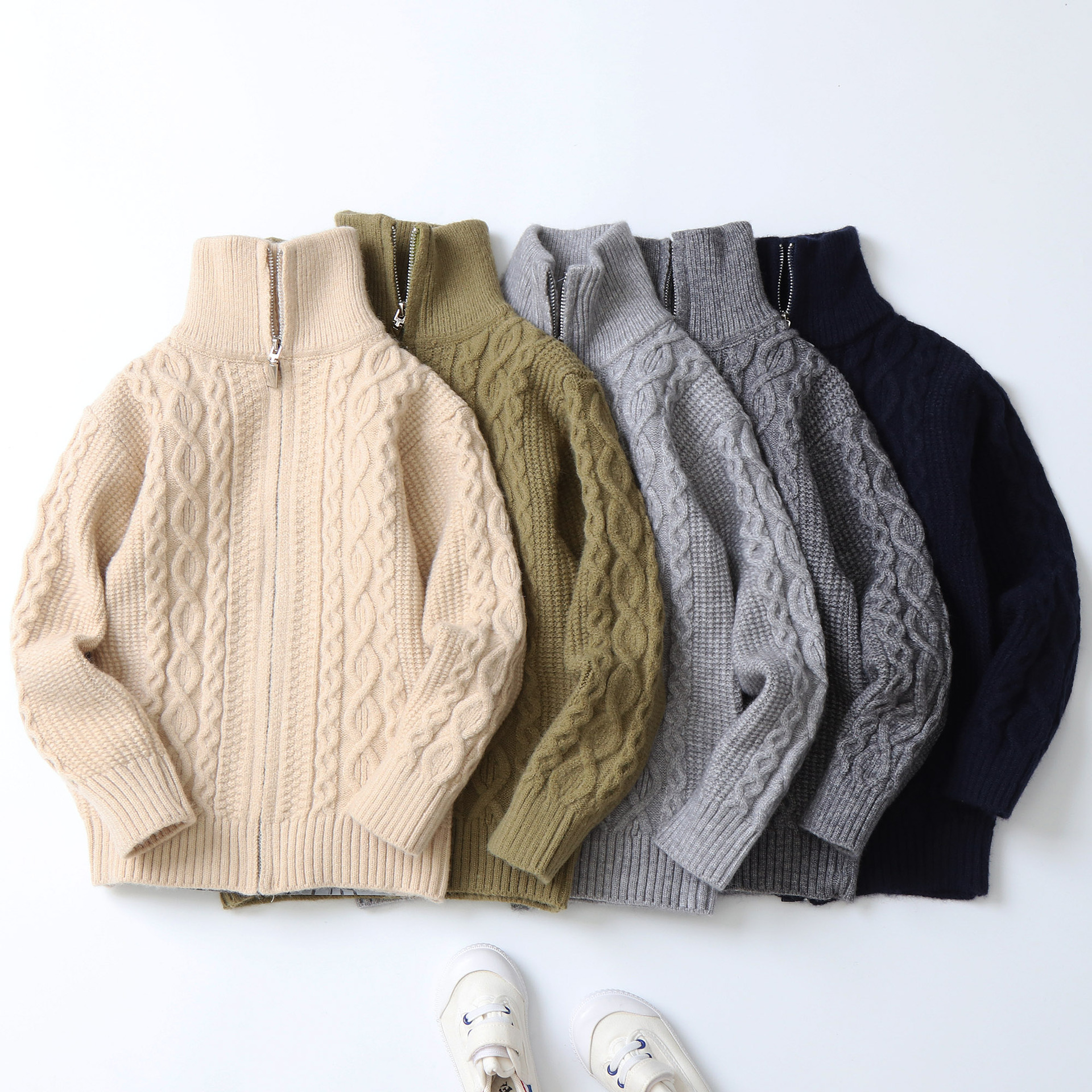 跨境专供立领绵羊绒男童毛衣开衫中大童秋冬款儿童毛衣2024新款