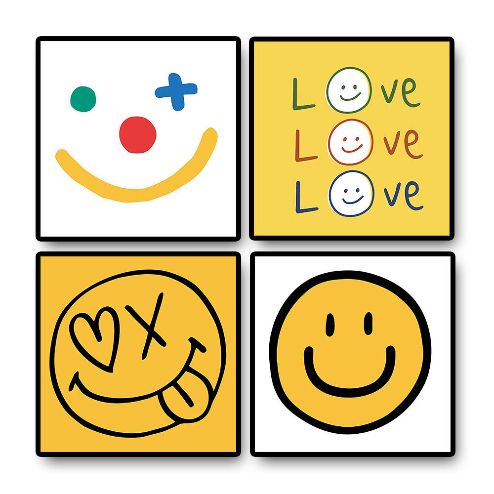 现代简约黄色笑脸挂画 趣味韩系ins风帆布无框家庭装饰画