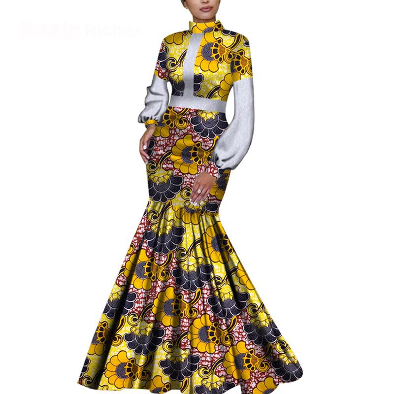 非洲民族蜡染印花女式连衣裙棉质安卡拉长裙宴会礼服长裙跨境货源