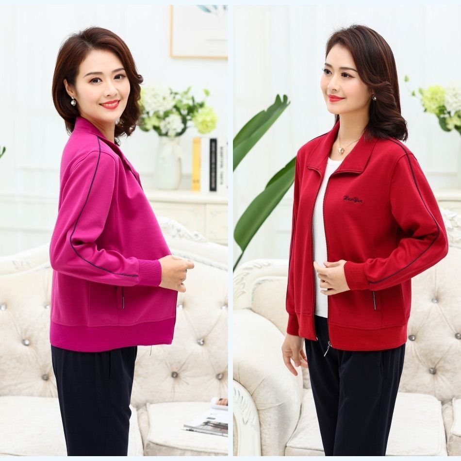 运动上衣女中年女士妈妈装春款秋装外套40气质中老年休闲运动服衣