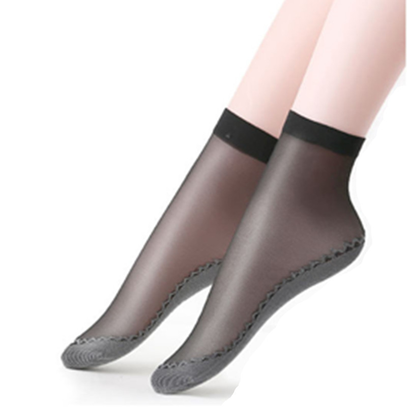 Ultra-Thin Stockings Crystal Glass Anti-Hook Silk Cotton Bottom Wear-Resistant Black Incarnadine Transparent Invisible Short Socks