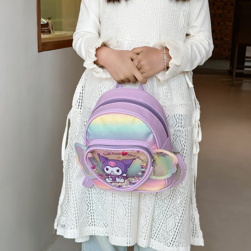 Internet Celebrity Kindergarten Little Girl Schoolbag Children Color Change Sequins Backpack Cartoon Cute Clow Wings Schoolbag