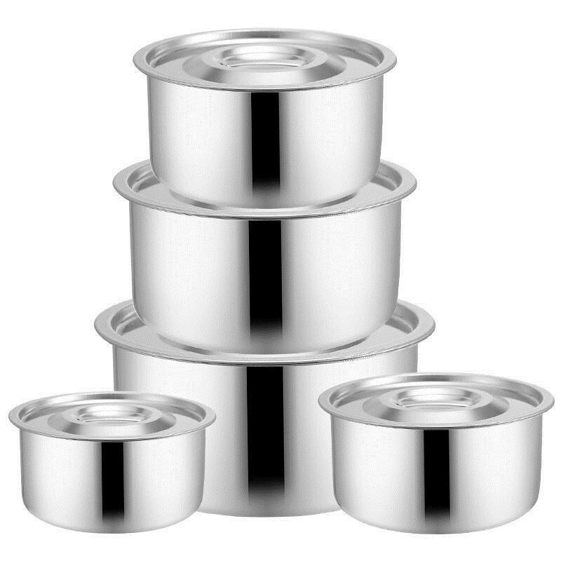 Thickened Stainless Steel Soup Plate with Lid Oil Basin Multi-Purpose Basin Soup Pot Soup Bowl Storage Pot Egg Pots