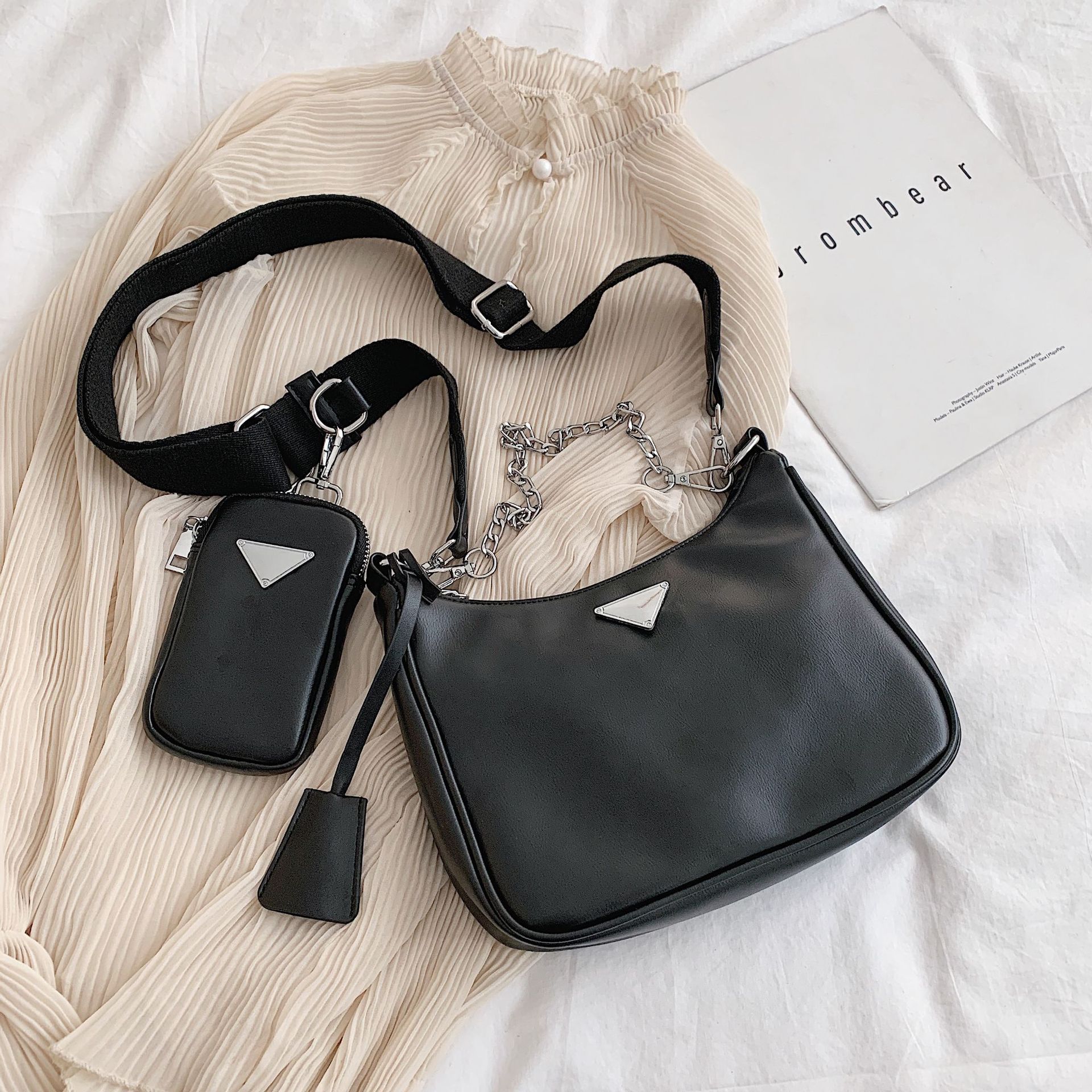 鳄鱼纹网红同款女包2019新款三合一复古hobo腋下包链条斜挎手提包