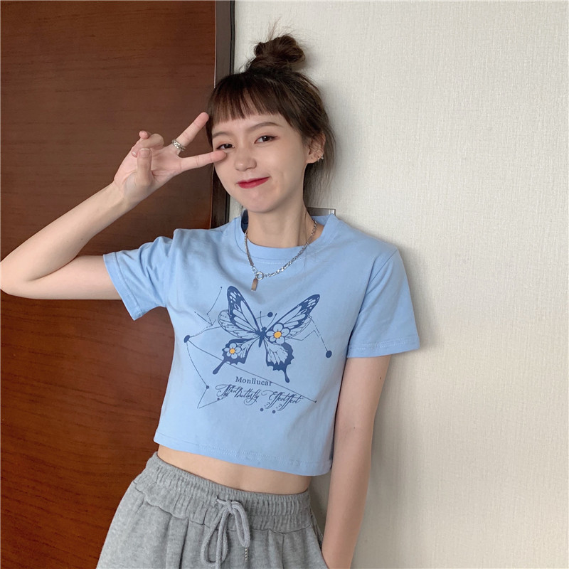 Clothing for BFF Short Short Sleeve T-shirt Women's 2023 Summer New Korean Style Fashionable Navel Harajuku Style Student Top