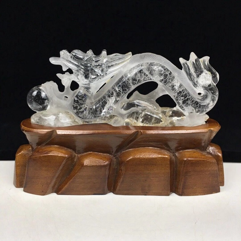 鸿硕晶收藏款天然白水晶生肖龙摆件原石家居办公开业礼品晶体通透