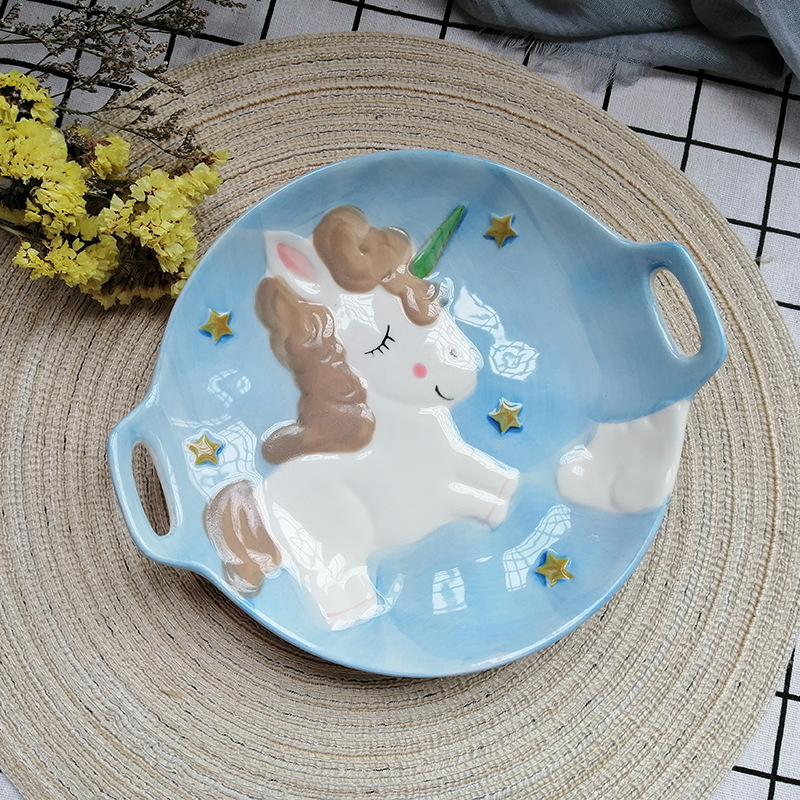 Cartoon Animal Household Dinner Plate Dim Sum Plate Pasta Western Cuisine Plate Creative Ceramic Fruit Salad Breakfast Binaural Plate