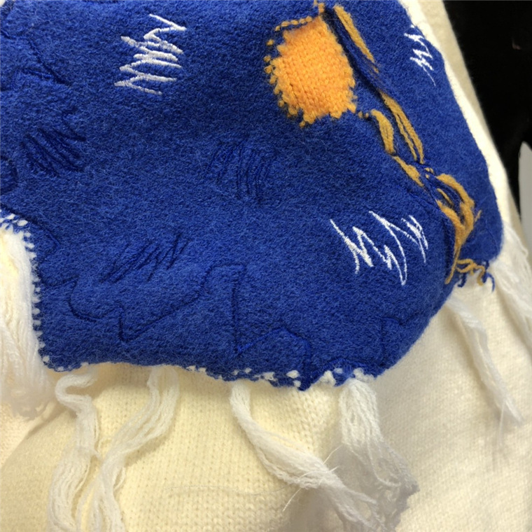 欧洲站尖货高端网红 2020 明星同款立体毛苏图案圆领宽松毛衣 女