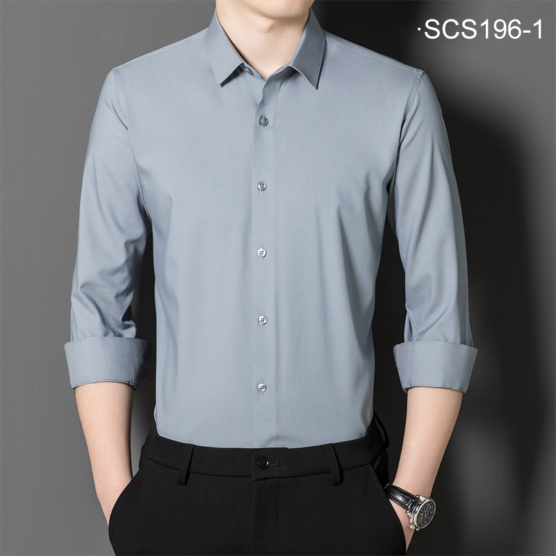 Men's High-End Mulberry Silk Non-Ironing Business Slim Shirt Solid Color Breathable Comfortable Stretch Casual Men's White Shirt