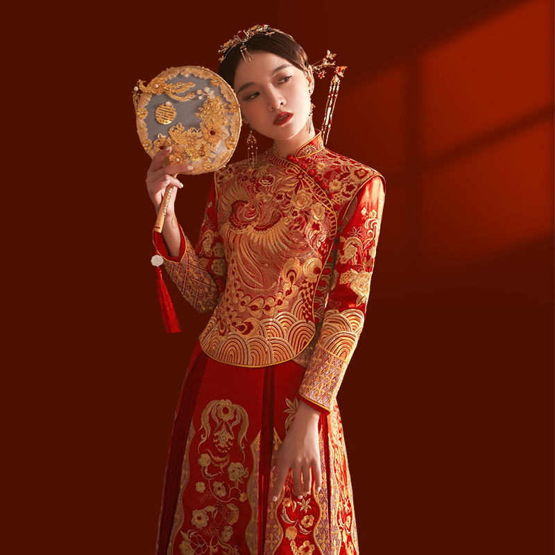 重工秀禾服新娘2021年新款结婚显瘦中式嫁衣礼服龙凤褂斜襟女秋季