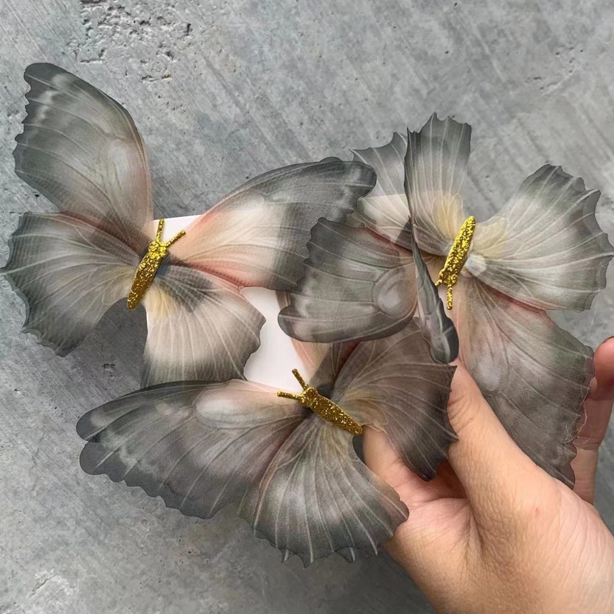 Han Chinese Clothing Accessories 10cm Kallima Inachus Antique Butterfly Barrettes Double Layer Tulle Big Butterfly Headdress