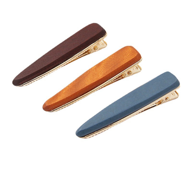 跨境货源新款韩国复古气质木头弹簧夹水滴形鸭嘴夹发夹发卡组合