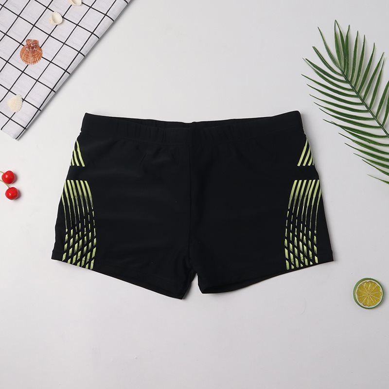 出口外单男士平角泳裤休闲成人四角泳裤两侧条纹系绳款男游泳裤