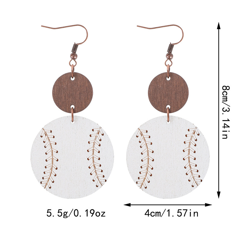 Cross-Border Lightweight Wood Piece Sports Style Baseball Pattern Earrings Earring Pendant for Ladies AliExpress Amazon Xi Yin