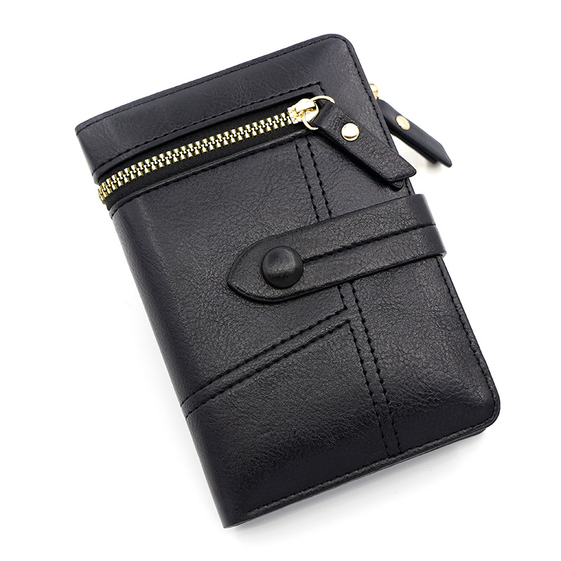 Women's Short Wallet Japanese Style Classic Style PU Leather Money Clip Zipper Coin Purse Two Fold in Stock Wholesale