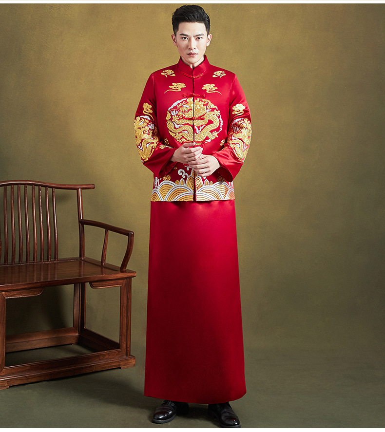 结婚秀禾服长袍男装中式龙凤褂新郎服中国风古装接亲婚礼敬酒服秋