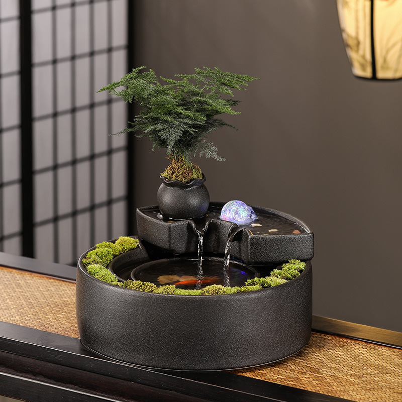 时来运转风水球流水摆件循环水喷泉客厅生财招财办公室桌面装饰品