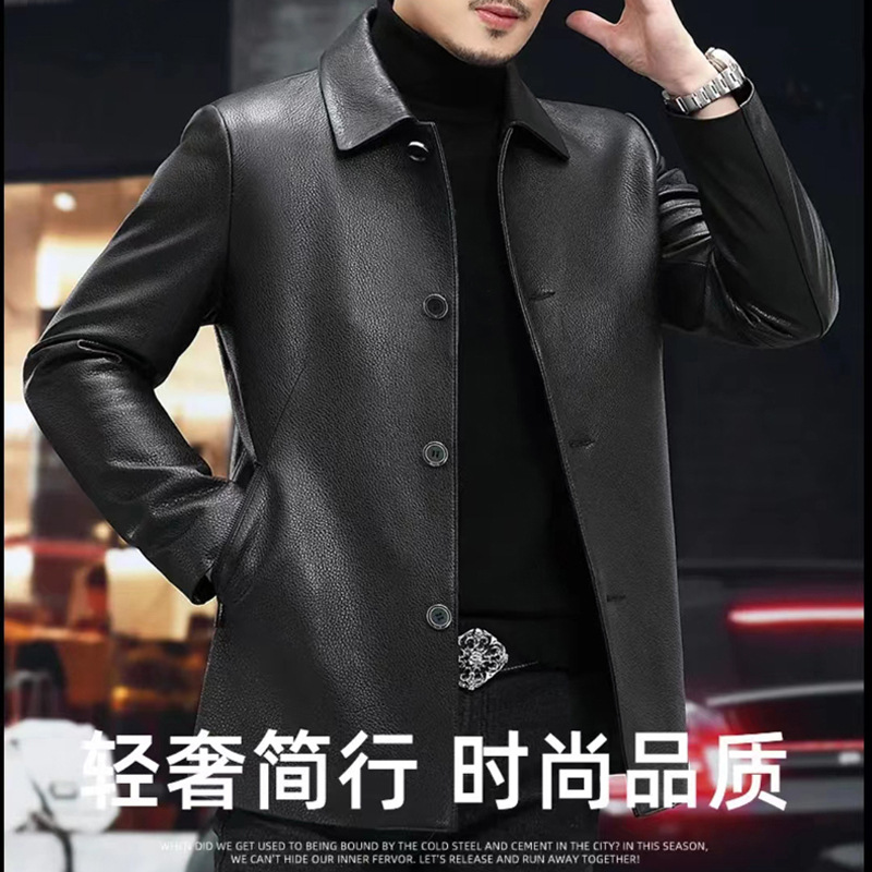 Spring and Autumn Haining Mid-Length Business Leather Jacket 2022 Lapel Light Luxury Sheepskin Jacket Men's Coat Genuine Leather