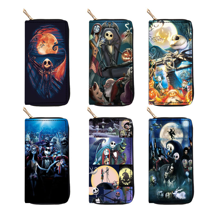 SOURCE Skull Pu Long Zip Wallet The Nightmare Before Christmas Clutch Wallet Picture Printing Single and Double Pull Bag