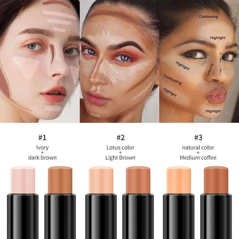 Yanqina Qiqina Contour Stick Facial Concealer Brightening Shadow Three-Dimensional Double-Headed Highlighter Cross-Border Makeup