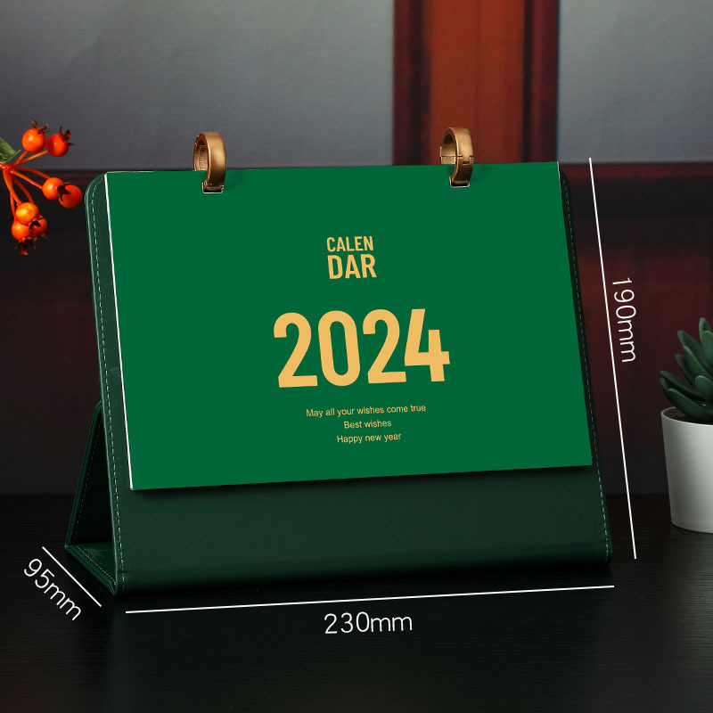 2024 Desk Calendar Creative New Leather Loose-Leaf Calendar Office Desk Decoration Ins Style Large Plaid Notepad