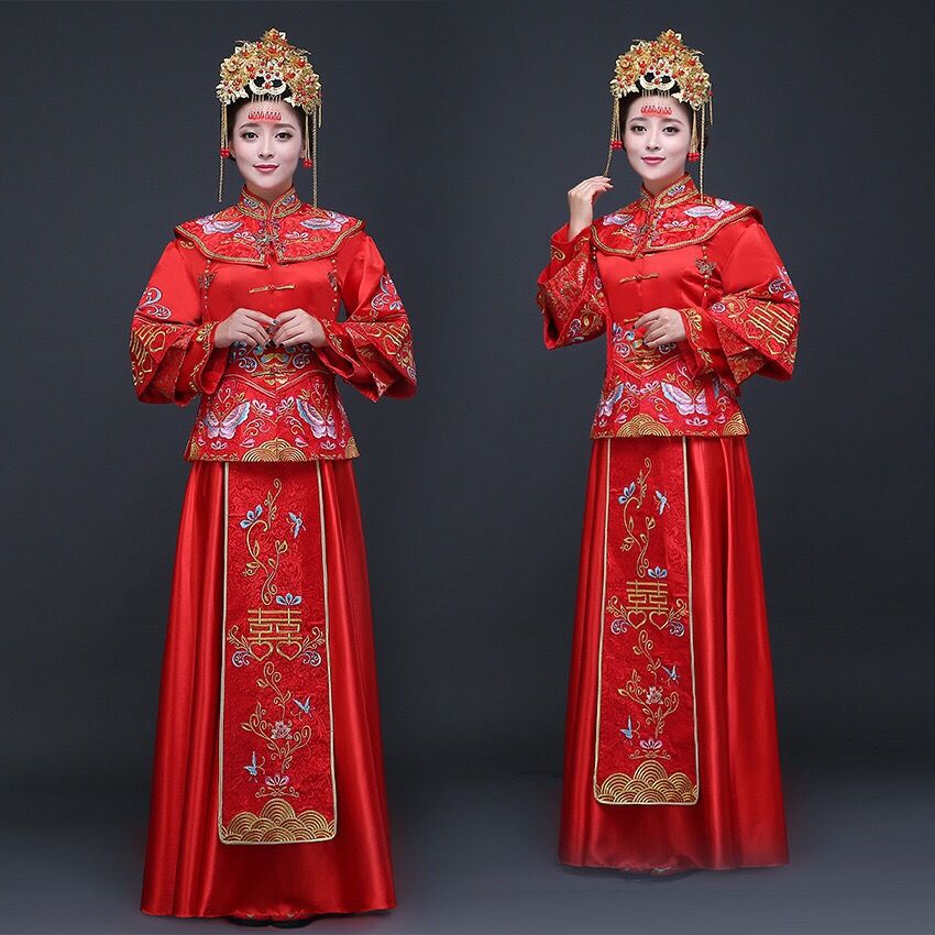 新娘秀禾服刺绣敬酒服礼服中式嫁衣结婚喜服婚纱旗袍蝴蝶款