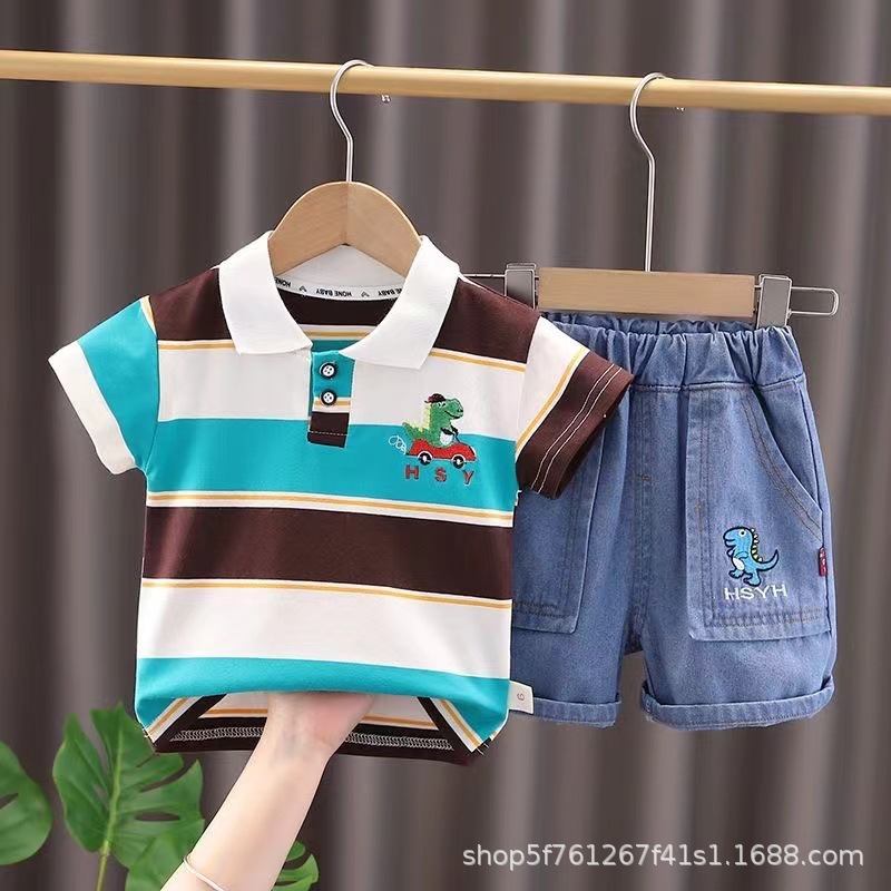 Boys' Cool Handsome Summer Clothes 2023 New Baby Boy Summer Clothes Trendy Children's Trendy Short Sleeve Shorts Suit