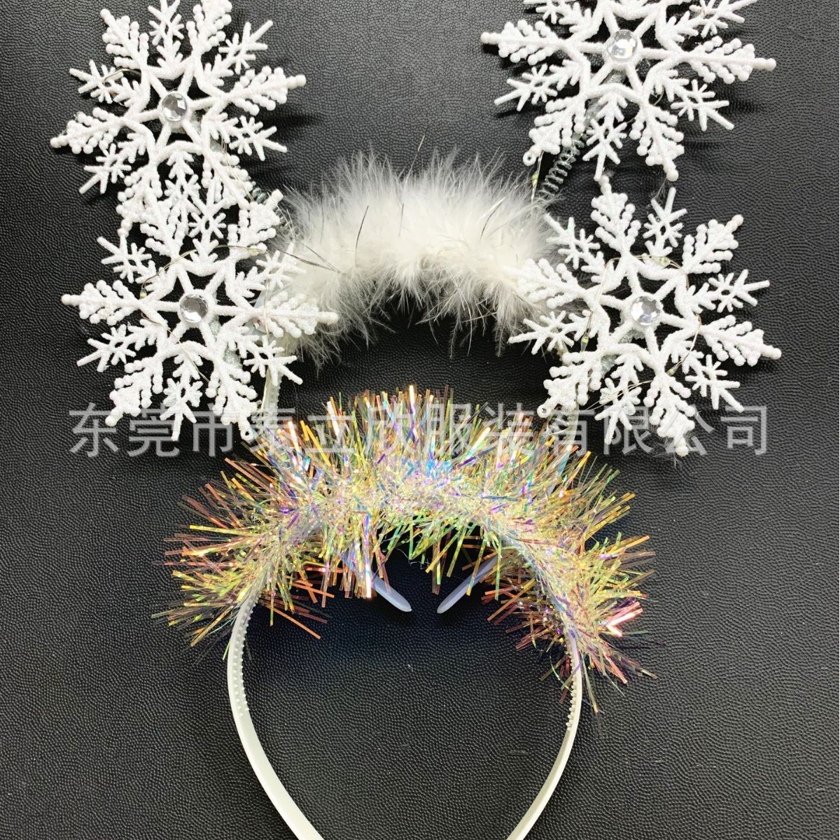跨境圣诞白色雪花头箍毛绒头饰圣诞节装饰圣诞节派对大白雪花发箍