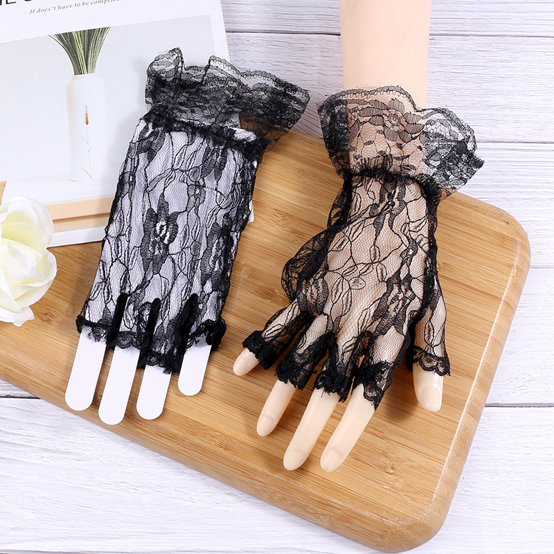 Factory Direct Supply Summer Simplicity Sunscreen Mesh Lace Dinner Thin Half Finger Wedding Dress Veil Accessories Gloves