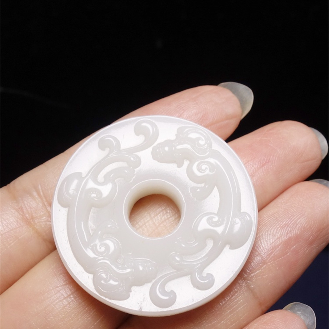 新疆和田玉白玉吊坠男女款玉坠上古螭龙平安扣男天然玉石挂件玉佩