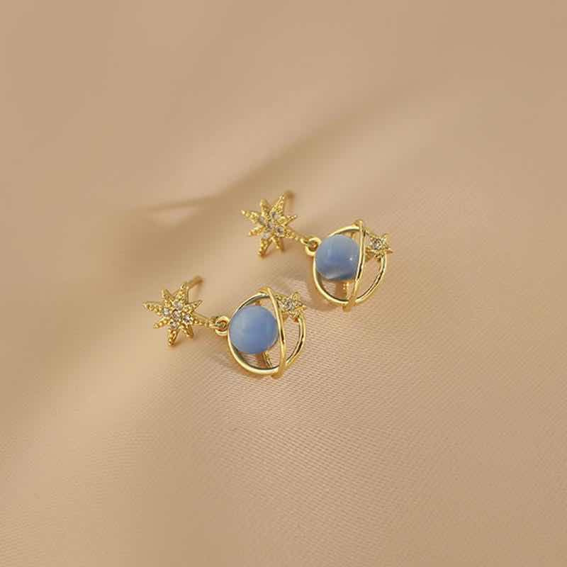 Star Universe Earrings Simple Elegant Short Earrings Asterism Diamond Blue Star River Earrings New All-Match Earrings