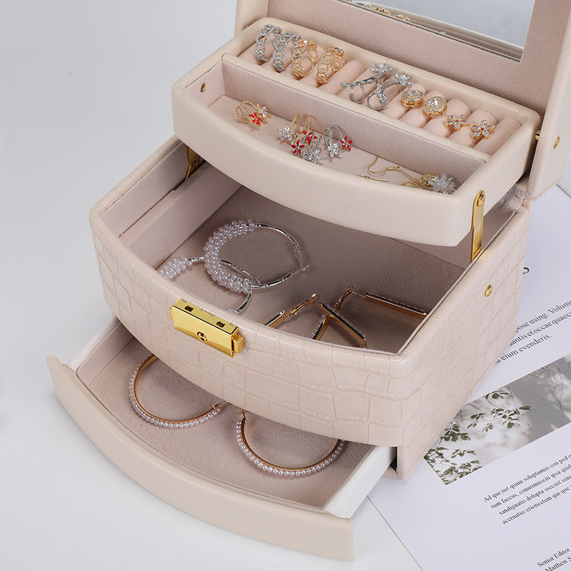 New European Style Jewelry Storage Box Stud Earrings Ornament Storage Box Multi-Layer Portable Jewelry Storage Box