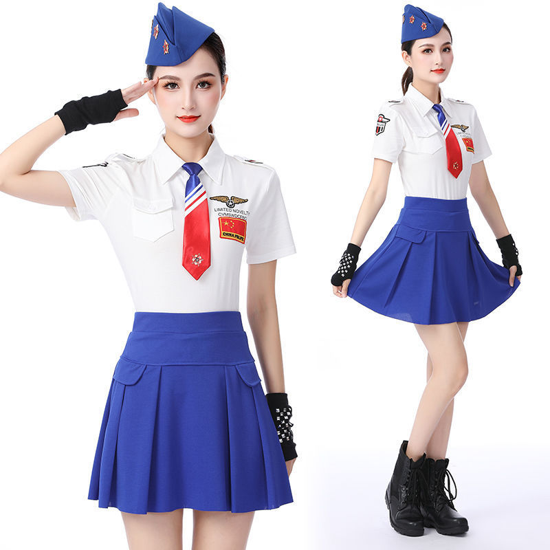 水兵舞服装翻领舞蹈服t恤白色款长短袖上衣广场舞蹈演出服套装女