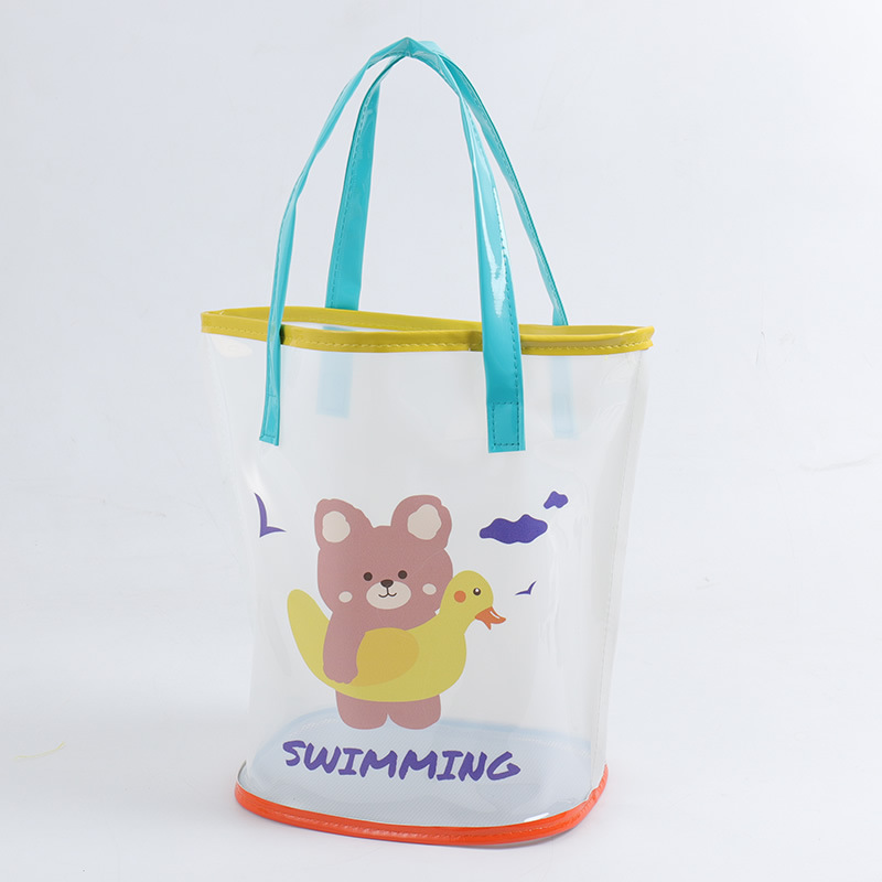 Cute Transparent Jelly Pack PVC Waterproof Tote Bag Cartoon Swim Bag Toiletry Bag Draining Mummy Bag