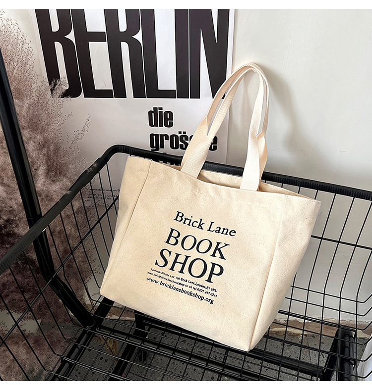 Retro Easy Matching Canvas Handbag Mini Small Bag Large Capacity Letters Printed Canvas Bag out Lunch Box Bag Women