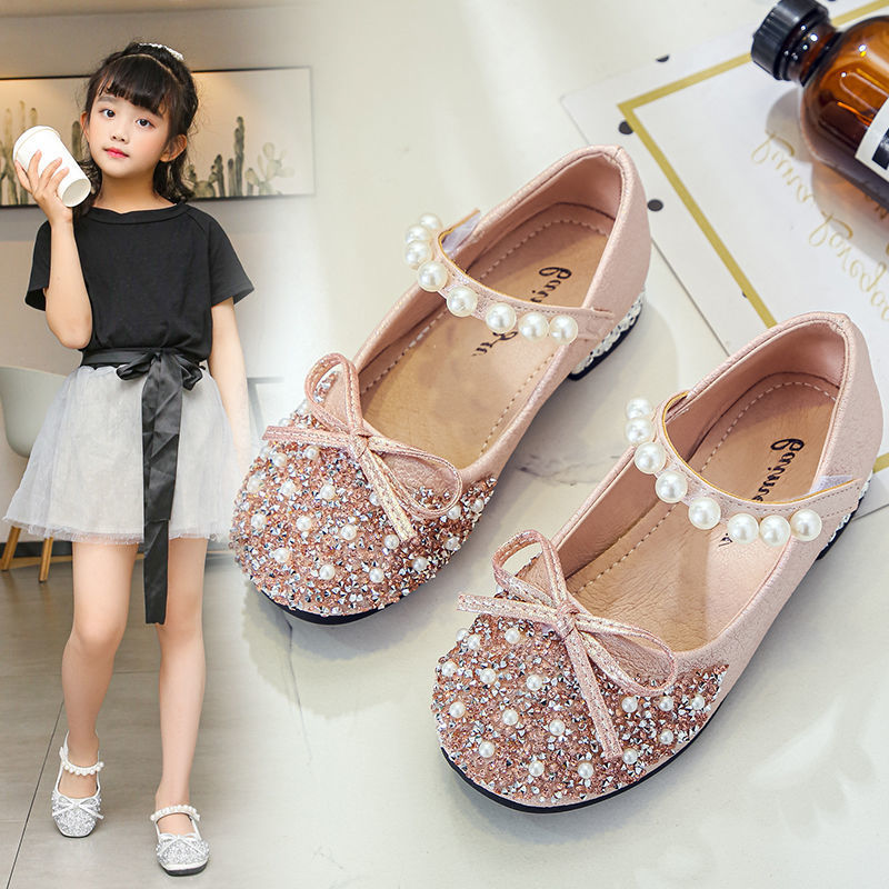 公主裙女童礼服鞋公主鞋皮鞋水钻蝴蝶结小女孩韩版软底防滑儿童