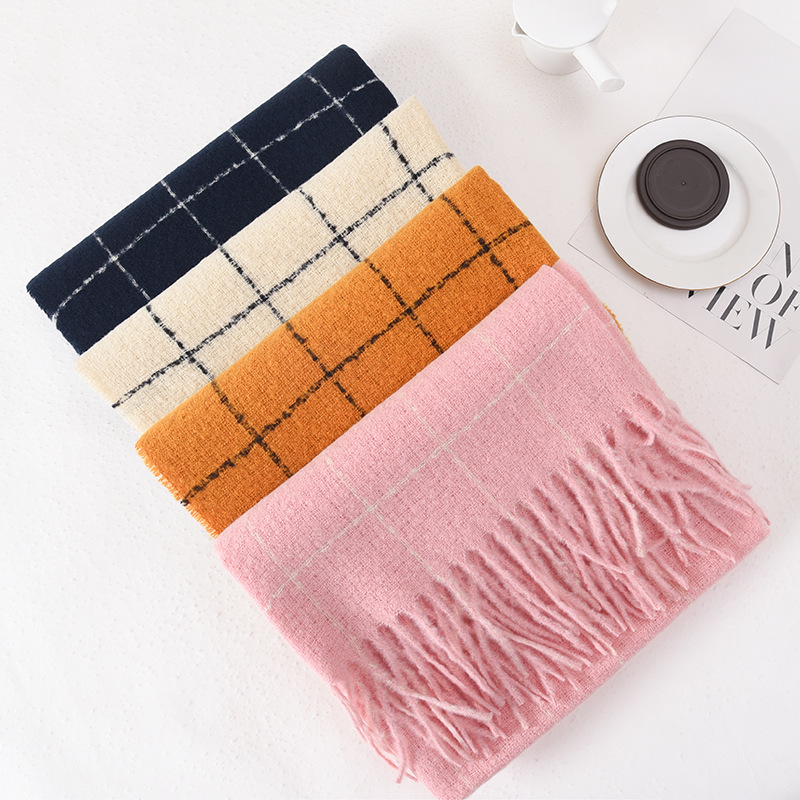 Line Scarf Women‘s Winter High-Grade Plaid Shawl 2023 New Versatile Fashion Scarf Double-Sided Thickened Wholesale