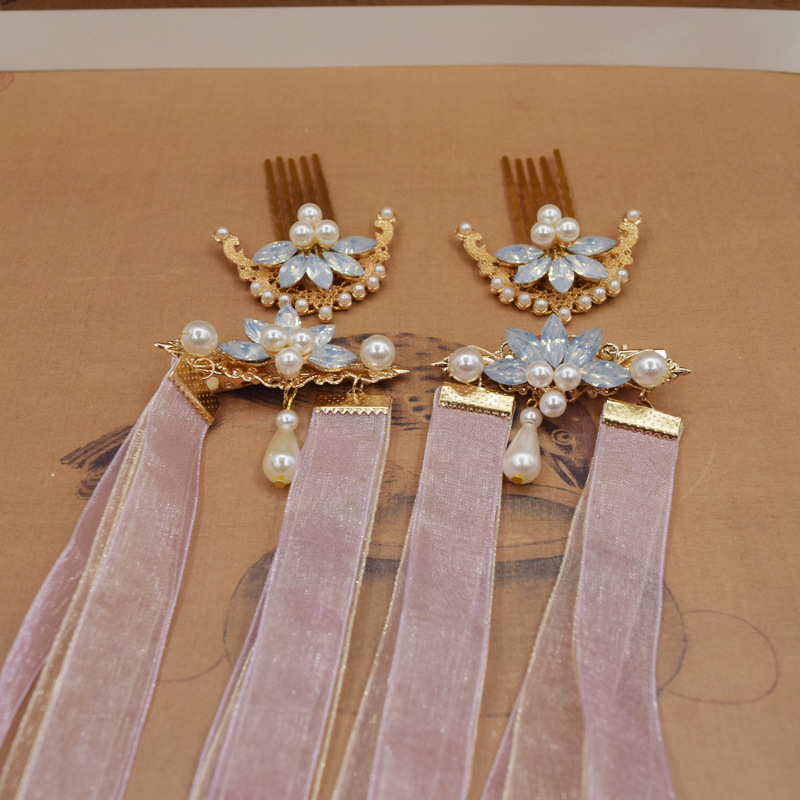 汉服发带流苏飘带丝带仙气加长配饰古风发梳发饰后压明制宋制头饰