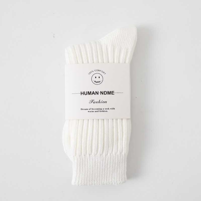 Yu Wenle Same Style Pure Color Japanese Double Needle Thick Yarn Socks High Street Knitting Men's and Women's Mid-Calf Socks Ins Tide Bunching Socks