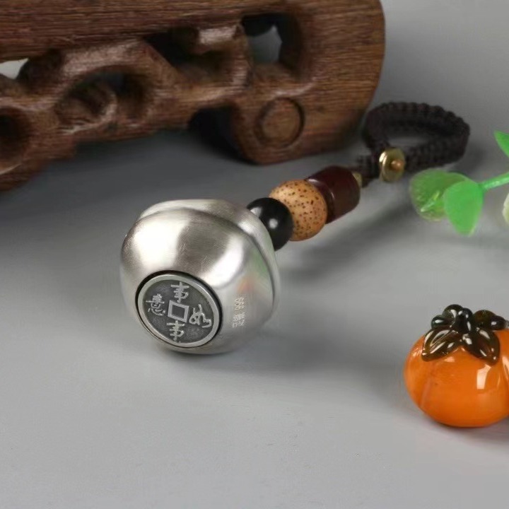 纯银s999 复古手工编织 事事如意好柿发生 足银挂件手把件钥匙扣