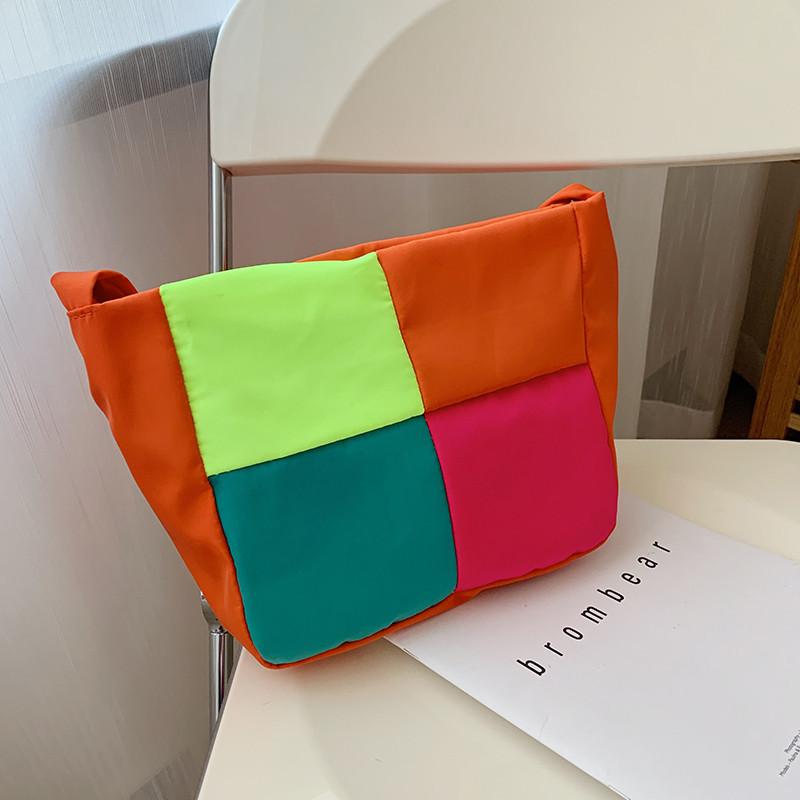 Canvas Bag 2021 Summer New Color Candy Contrast Color Female Temperament Block Stitching Single Shoulder Large Capacity Underarm Bag