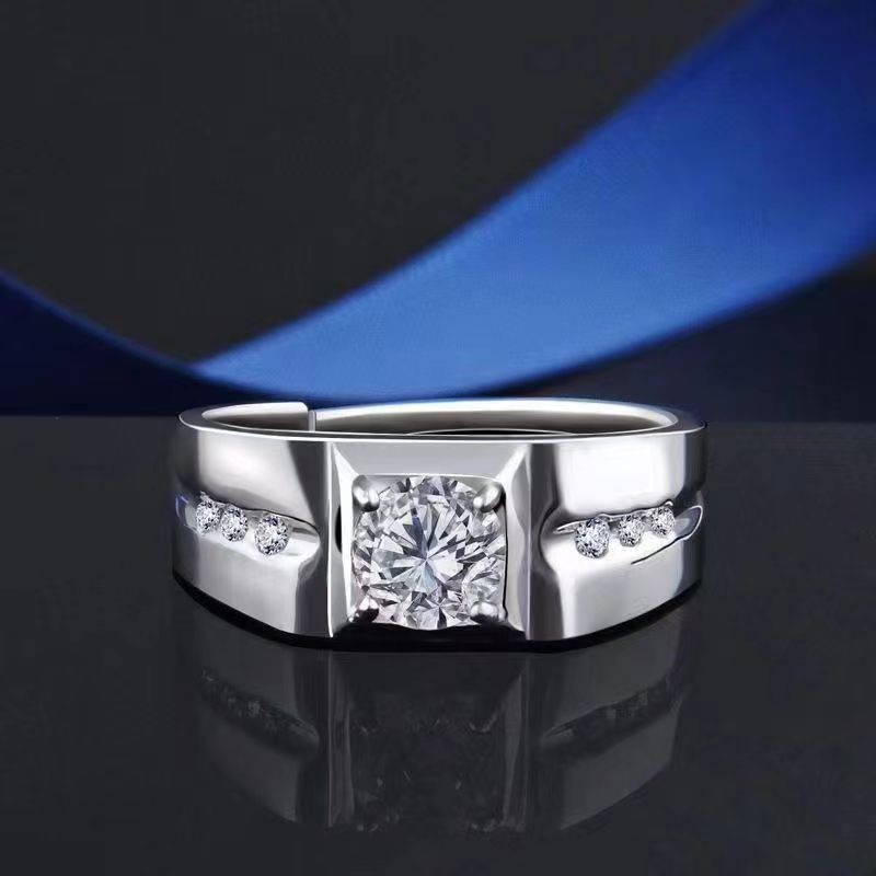 跨境男士戒指仿莫桑石钻戒 直播霸气开口大男戒活口指环厂家批发