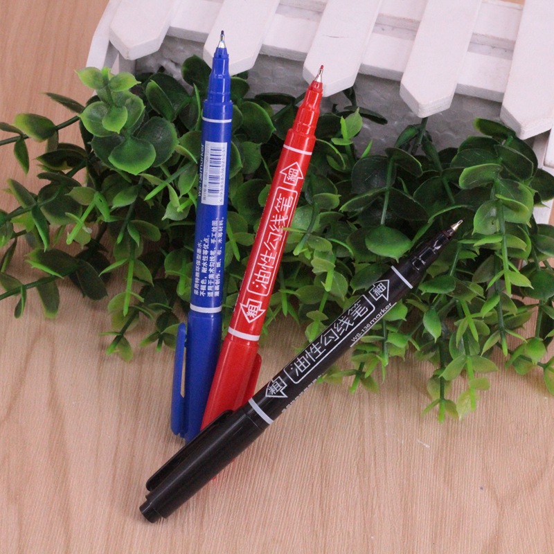 勾线笔黑色美术绘画小双头油性快干脱笔盖不干幼儿园防水记号笔