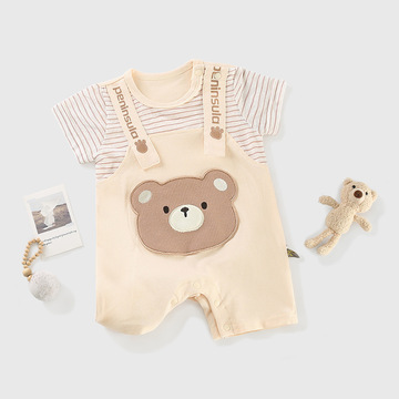 婴儿连体衣夏季新款男宝宝背带小熊头衣服新生儿衣服婴儿服装