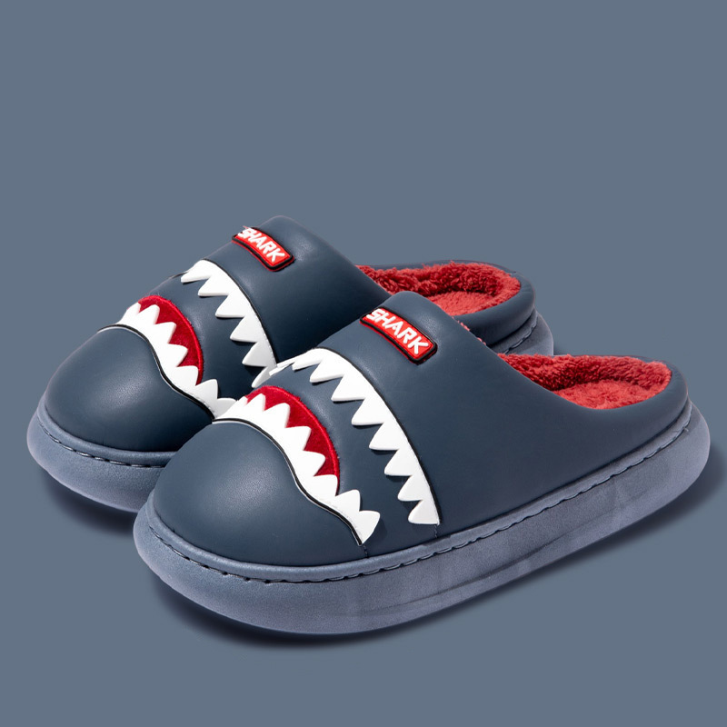 鲨鱼棉拖鞋男冬季防水防滑保暖情侣踩屎感外穿宿舍大学生拖鞋男士