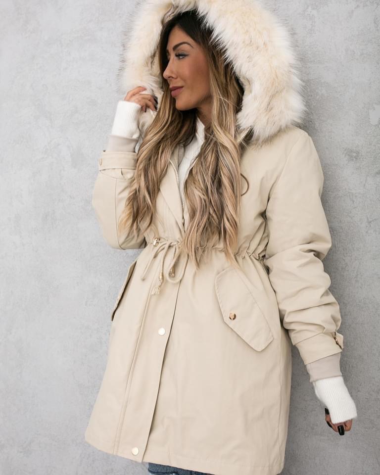 欧美ins风冬季长款棉衣气质毛领加绒加厚拉链潮流派克服女外套