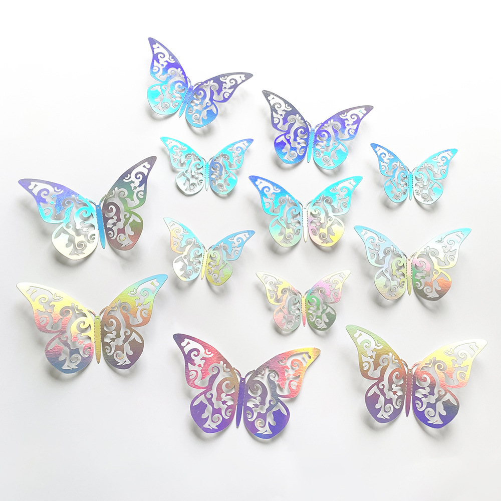 Foreign Trade 12 Pcs Colorful Silver Three-Dimensional Hollow Butterfly Stickers Artistic Home Party Wall Decorative Background Wall Sticker