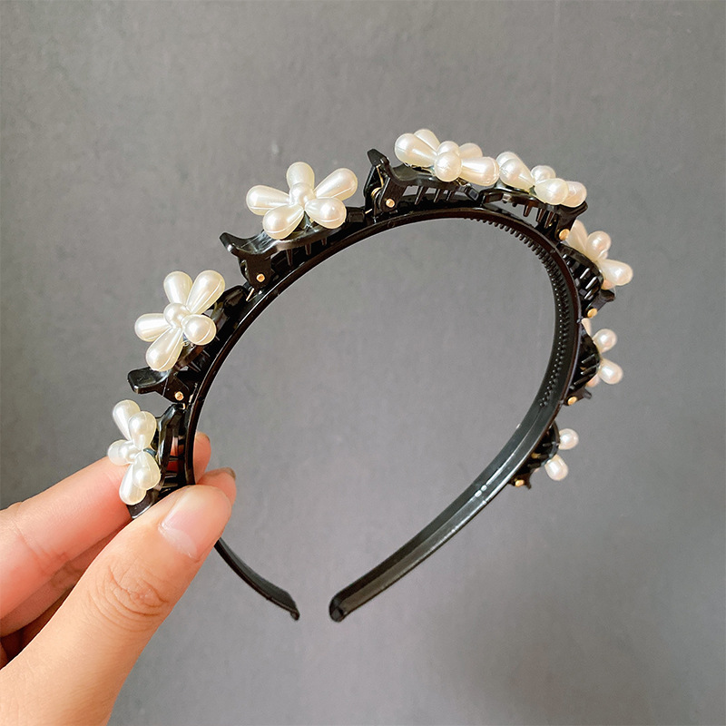 Braided Hair Barrettes Korean Style Elegant Floral Hair Band Female Bangs Headband Pressing Buckle Hairpin Headdress Updo Gadget Female