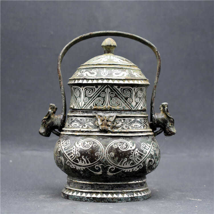 香港仿古青铜器错提梁壶古代酒具影视道具送领导老外艺术品