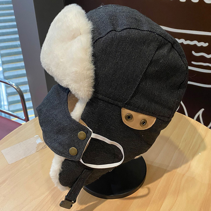 Pilot Hat Men's and Women's Winter Thick Warm Earflaps Cycling Skiing Cold-Proof Wind Belt Mask Cotton Glasses Ushanka